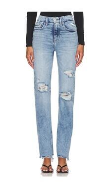 Good American Distressed Blue Icon Straight Denim Jeans Size 00 / 24